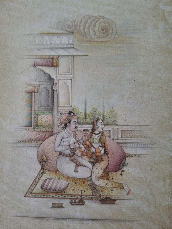 The Huqqa Romance: Royal Couple on a Terrace with Light Wash