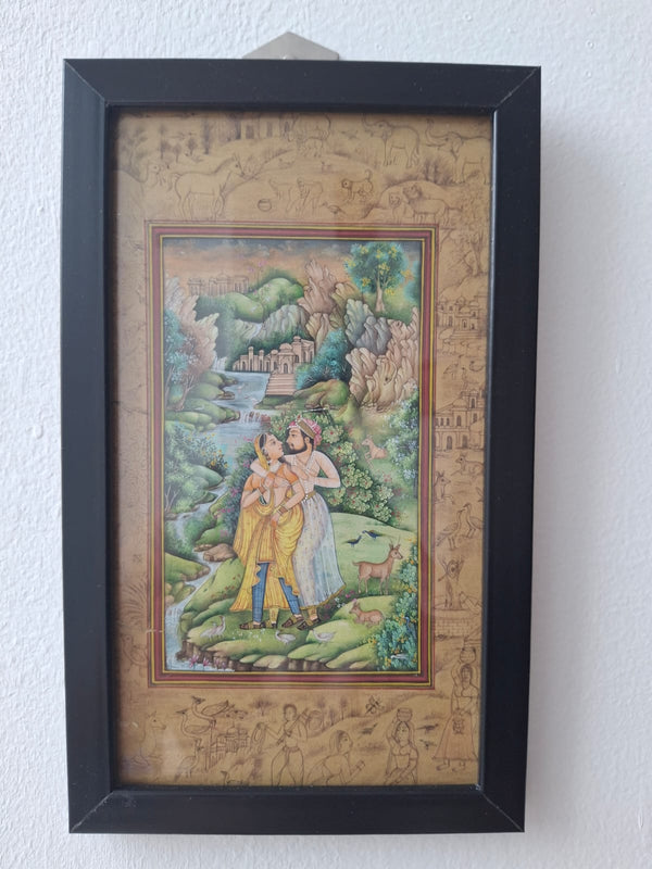 Mughal Miniature: Royal Couple in a Love Scene Landscape